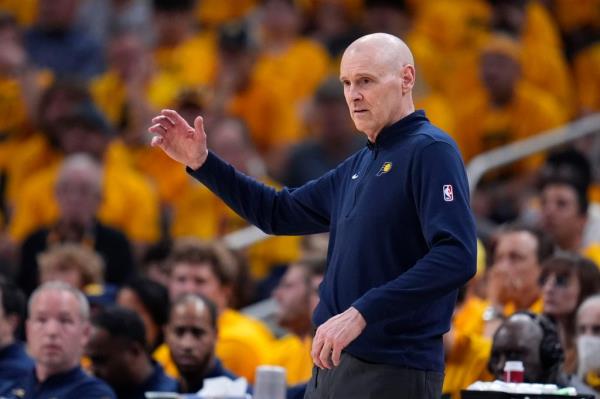 Indiana Pacers head coach Rick Carlisle directs his team during the first half against the Milwaukee Bucks in Game 6 