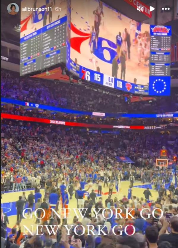 Ali Marks celebrates after the Knicks beat the Sixers in Game 6 to advance to the second round of the players on May 2, 2024.