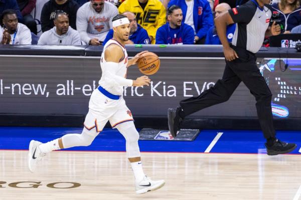 Josh Hart #3 of the New York Knicks drives down court during the first half of game 3