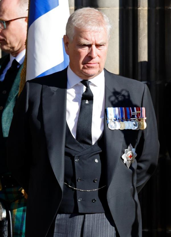 Prince Andrew, Duke of York departs St Giles' Cathedral after attending a Service of Thanksgiving for the life of Queen Elizabeth II on September 12, 2022 in Edinburgh, Scotland.